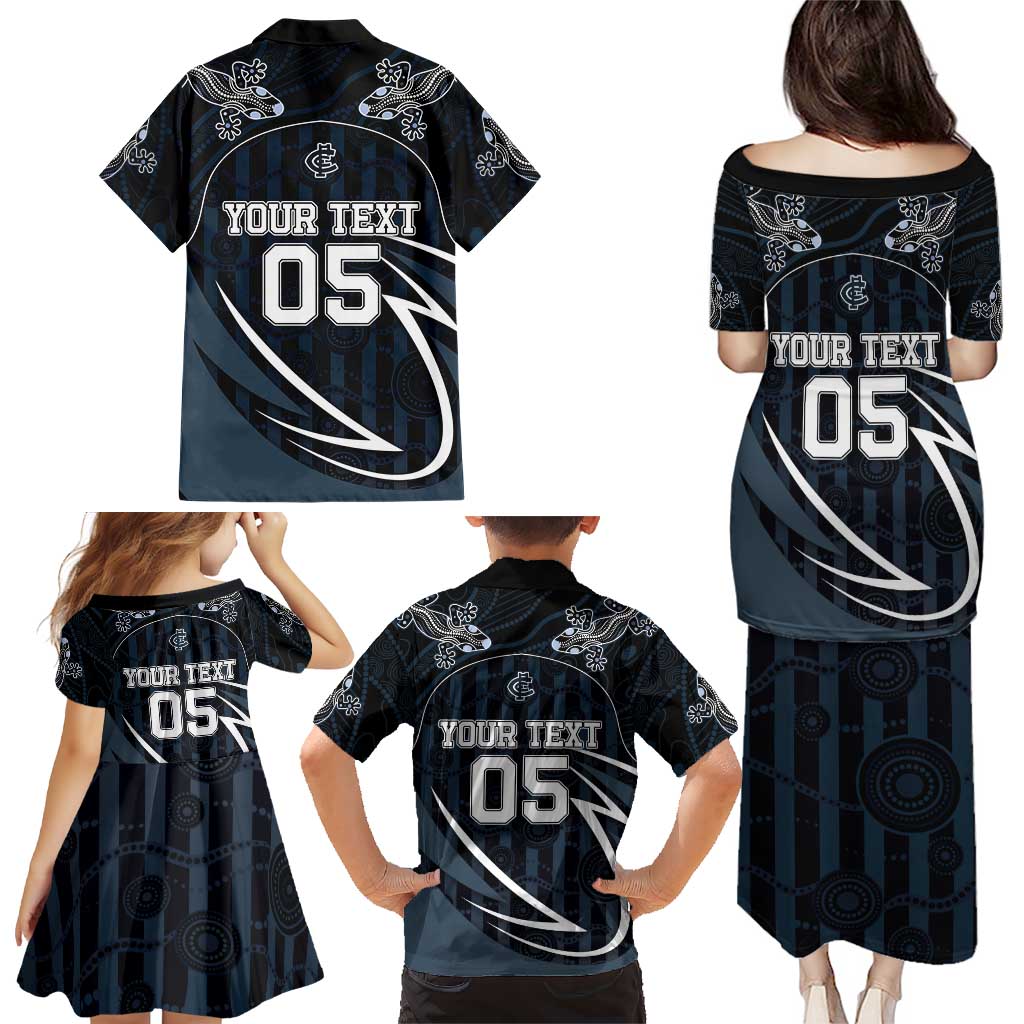Custom Carlton Navy Family Matching Puletasi and Hawaiian Shirt Captain With Aboriginal Art
