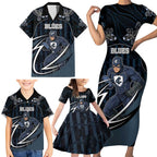 Custom Carlton Navy Family Matching Short Sleeve Bodycon Dress and Hawaiian Shirt Captain With Aboriginal Art