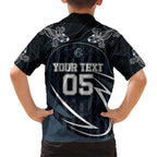 Custom Carlton Navy Family Matching Short Sleeve Bodycon Dress and Hawaiian Shirt Captain With Aboriginal Art