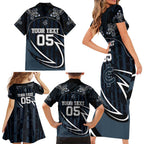Custom Carlton Navy Family Matching Short Sleeve Bodycon Dress and Hawaiian Shirt Captain With Aboriginal Art