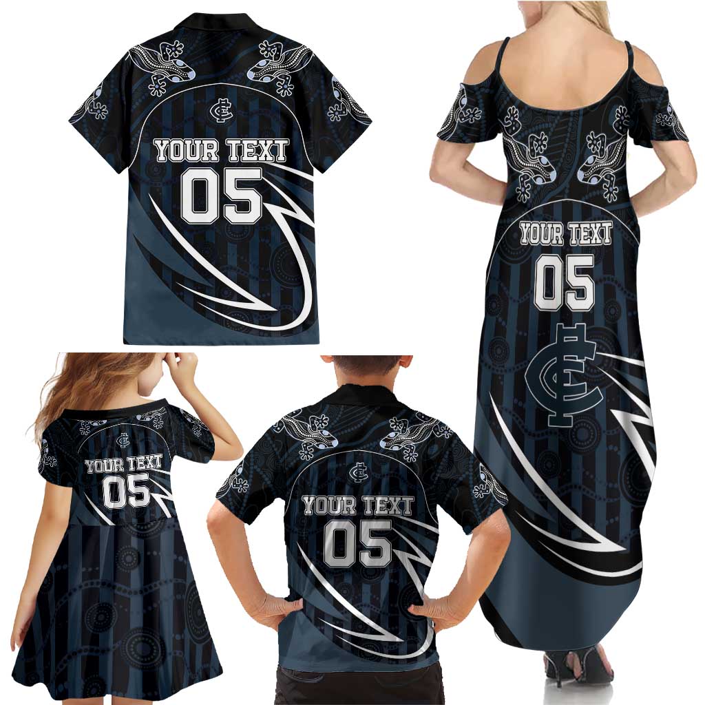 Custom Carlton Navy Family Matching Summer Maxi Dress and Hawaiian Shirt Captain With Aboriginal Art