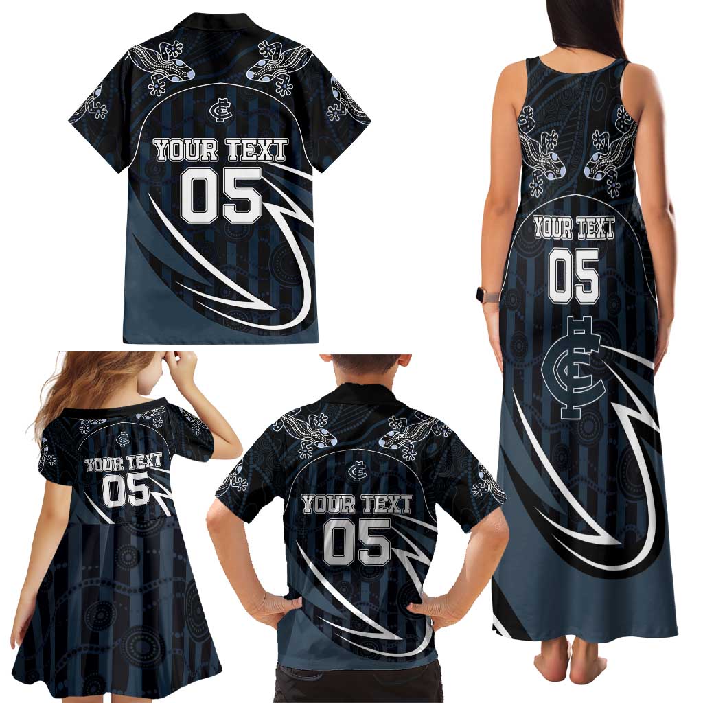 Custom Carlton Navy Family Matching Tank Maxi Dress and Hawaiian Shirt Captain With Aboriginal Art