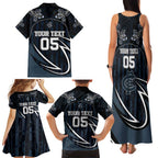 Custom Carlton Navy Family Matching Tank Maxi Dress and Hawaiian Shirt Captain With Aboriginal Art