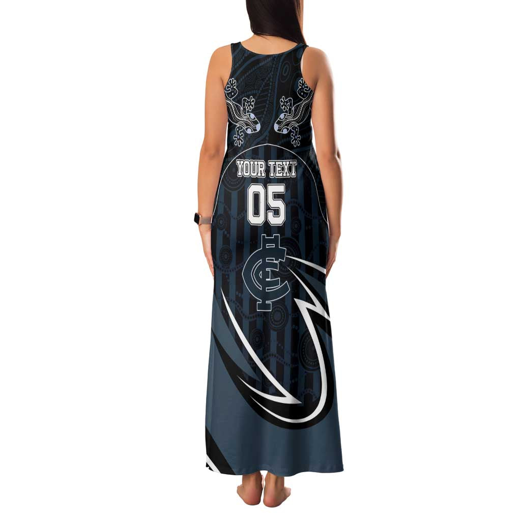 Custom Carlton Navy Family Matching Tank Maxi Dress and Hawaiian Shirt Captain With Aboriginal Art