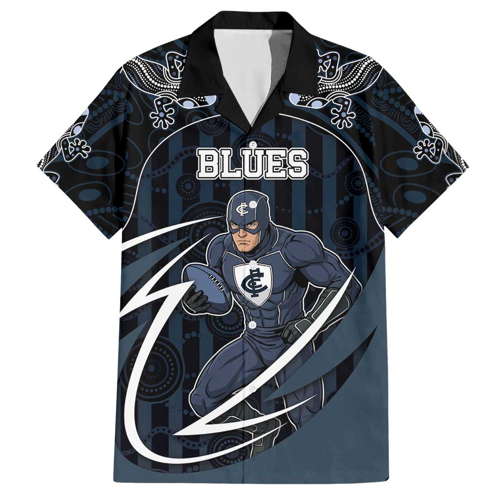 Custom Carlton Navy Hawaiian Shirt Captain With Aboriginal Art