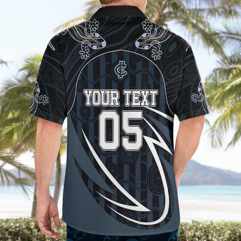 Custom Carlton Navy Hawaiian Shirt Captain With Aboriginal Art