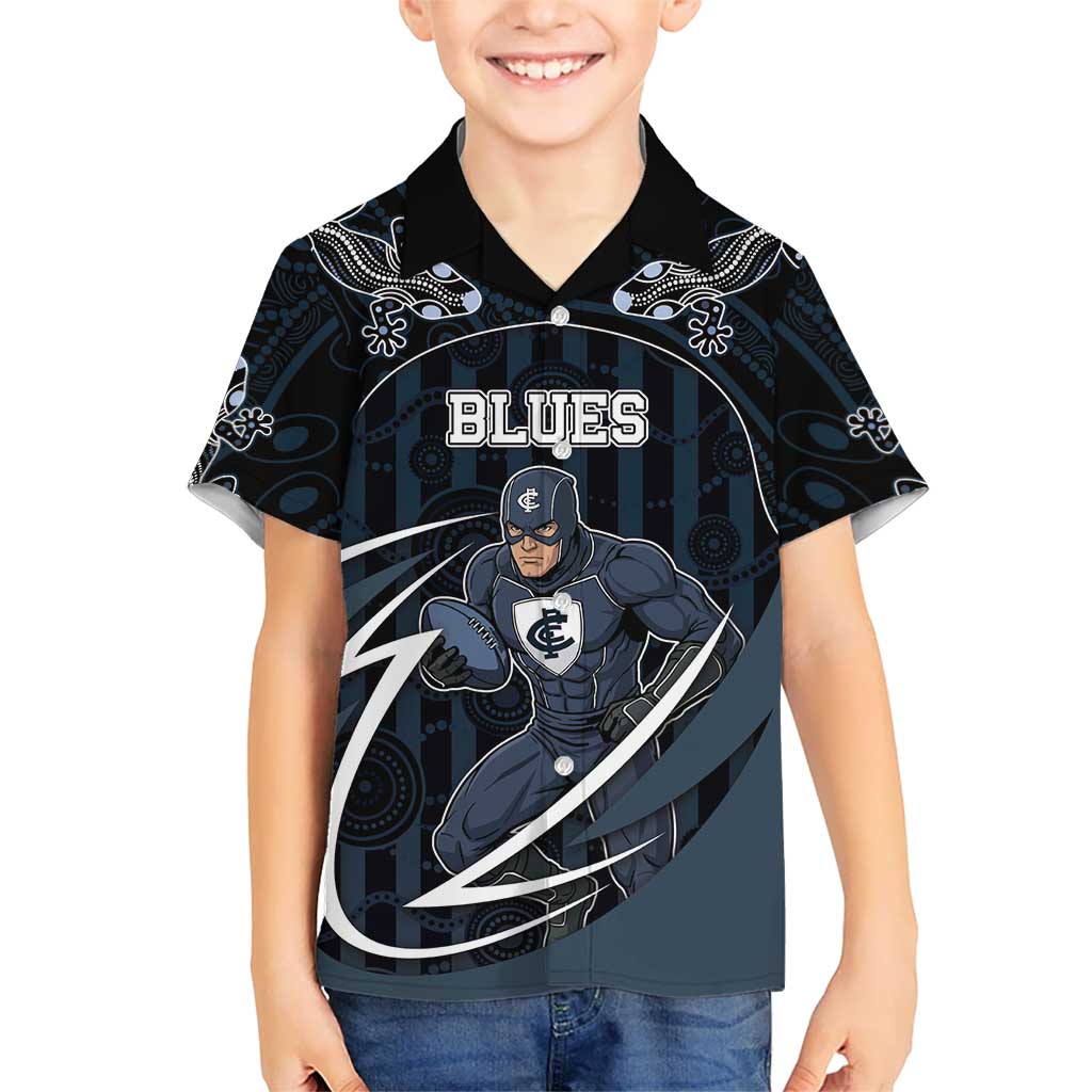 Custom Carlton Navy Hawaiian Shirt Captain With Aboriginal Art