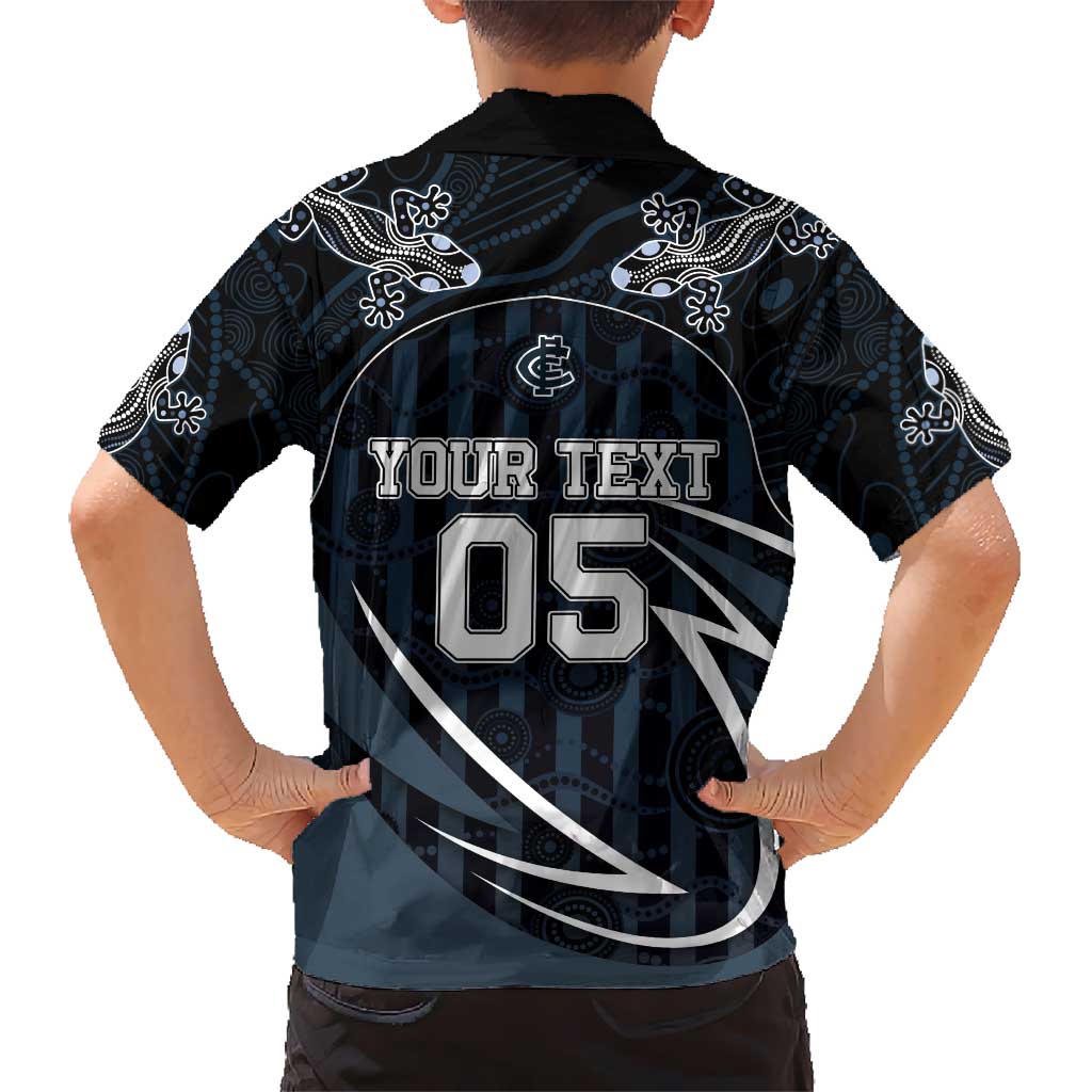 Custom Carlton Navy Hawaiian Shirt Captain With Aboriginal Art