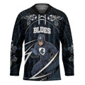 Custom Carlton Navy Hockey Jersey Captain With Aboriginal Art