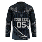 Custom Carlton Navy Hockey Jersey Captain With Aboriginal Art