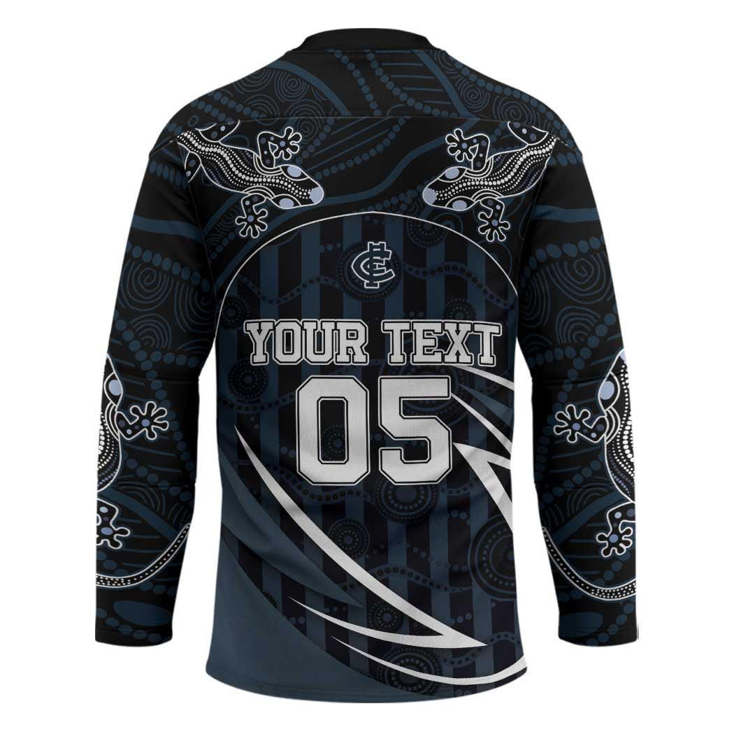 Custom Carlton Navy Hockey Jersey Captain With Aboriginal Art