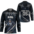 Custom Carlton Navy Hockey Jersey Captain With Aboriginal Art