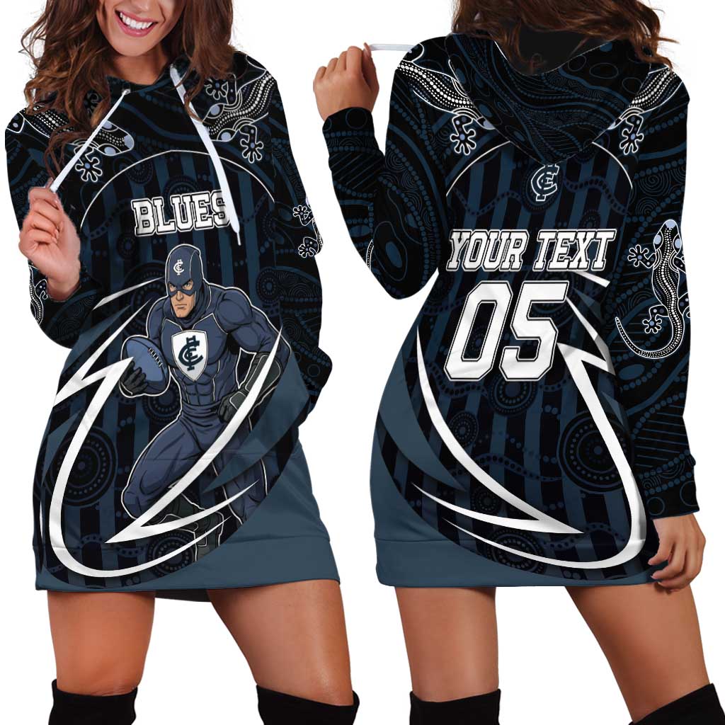 Custom Carlton Navy Hoodie Dress Captain With Aboriginal Art