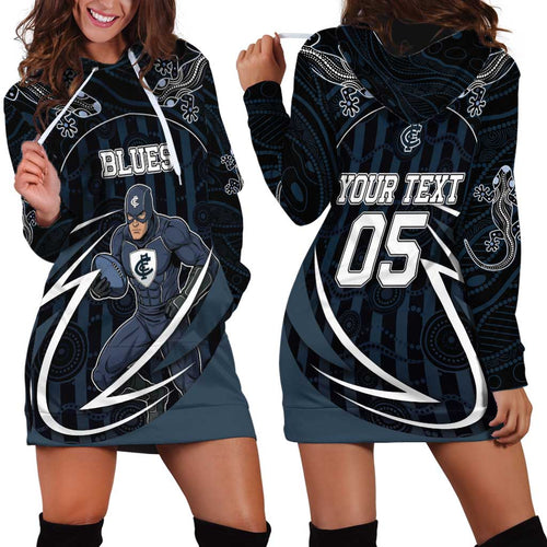 Custom Carlton Navy Hoodie Dress Captain With Aboriginal Art