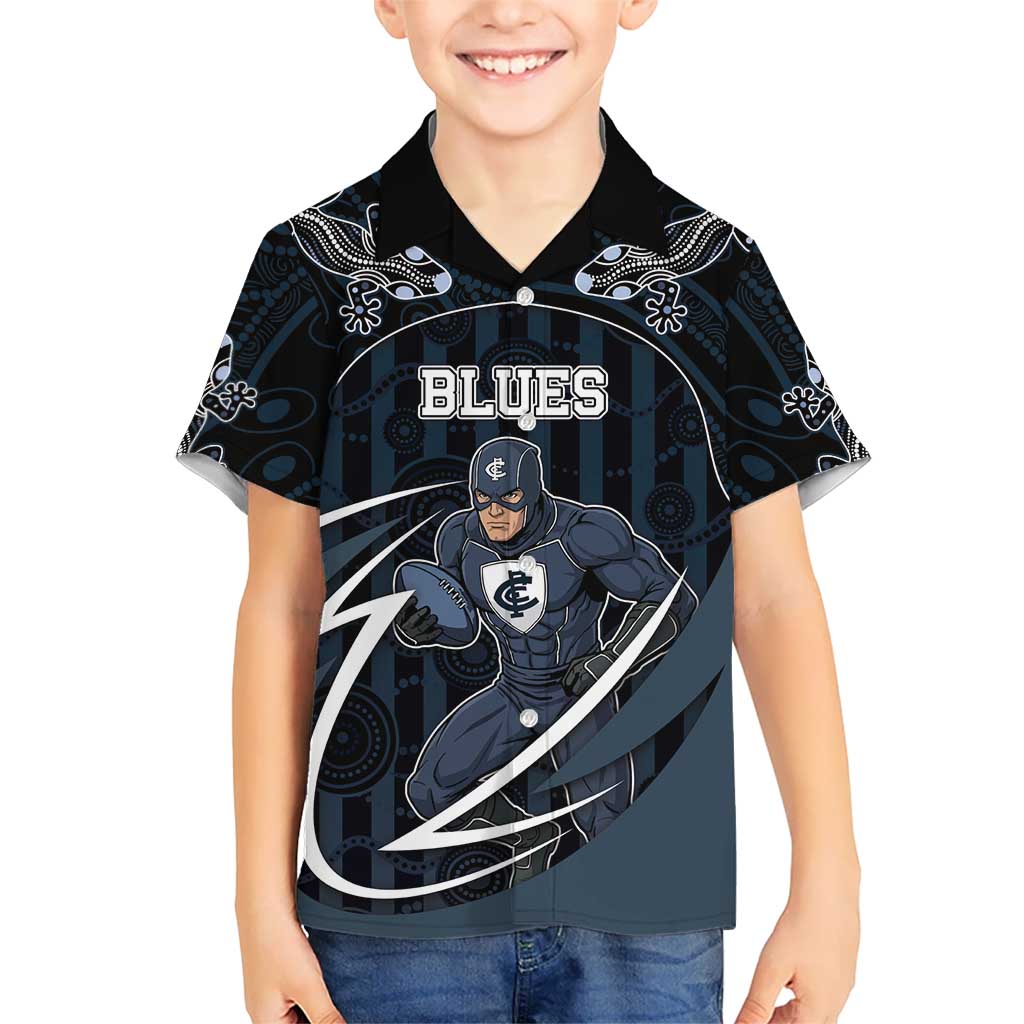 Custom Carlton Navy Kid Hawaiian Shirt Captain With Aboriginal Art
