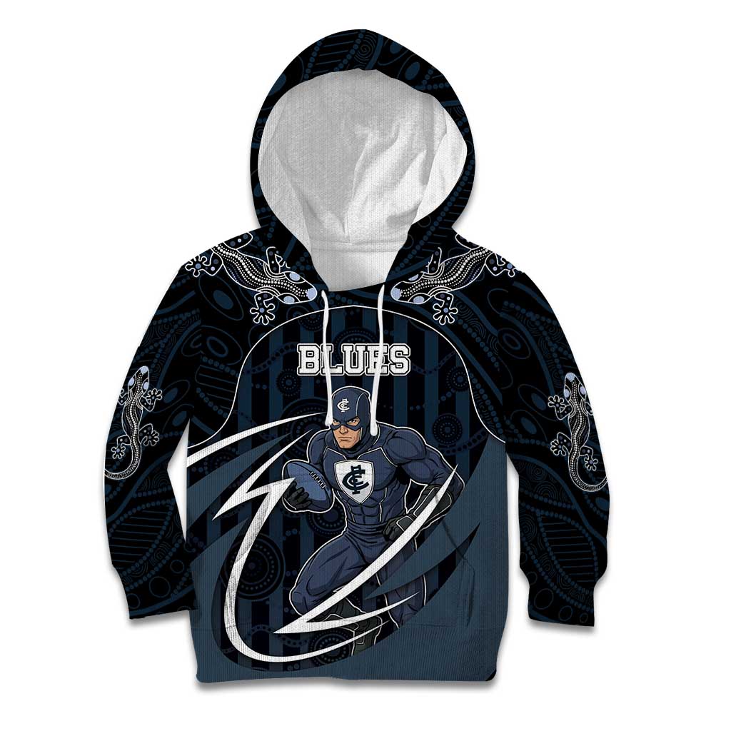Custom Carlton Navy Kid Hoodie Captain With Aboriginal Art