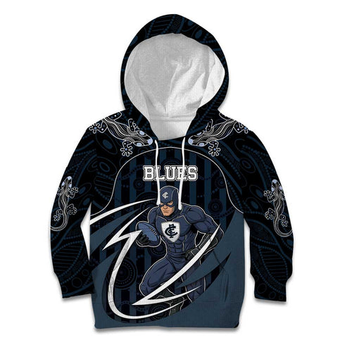 Custom Carlton Navy Kid Hoodie Captain With Aboriginal Art
