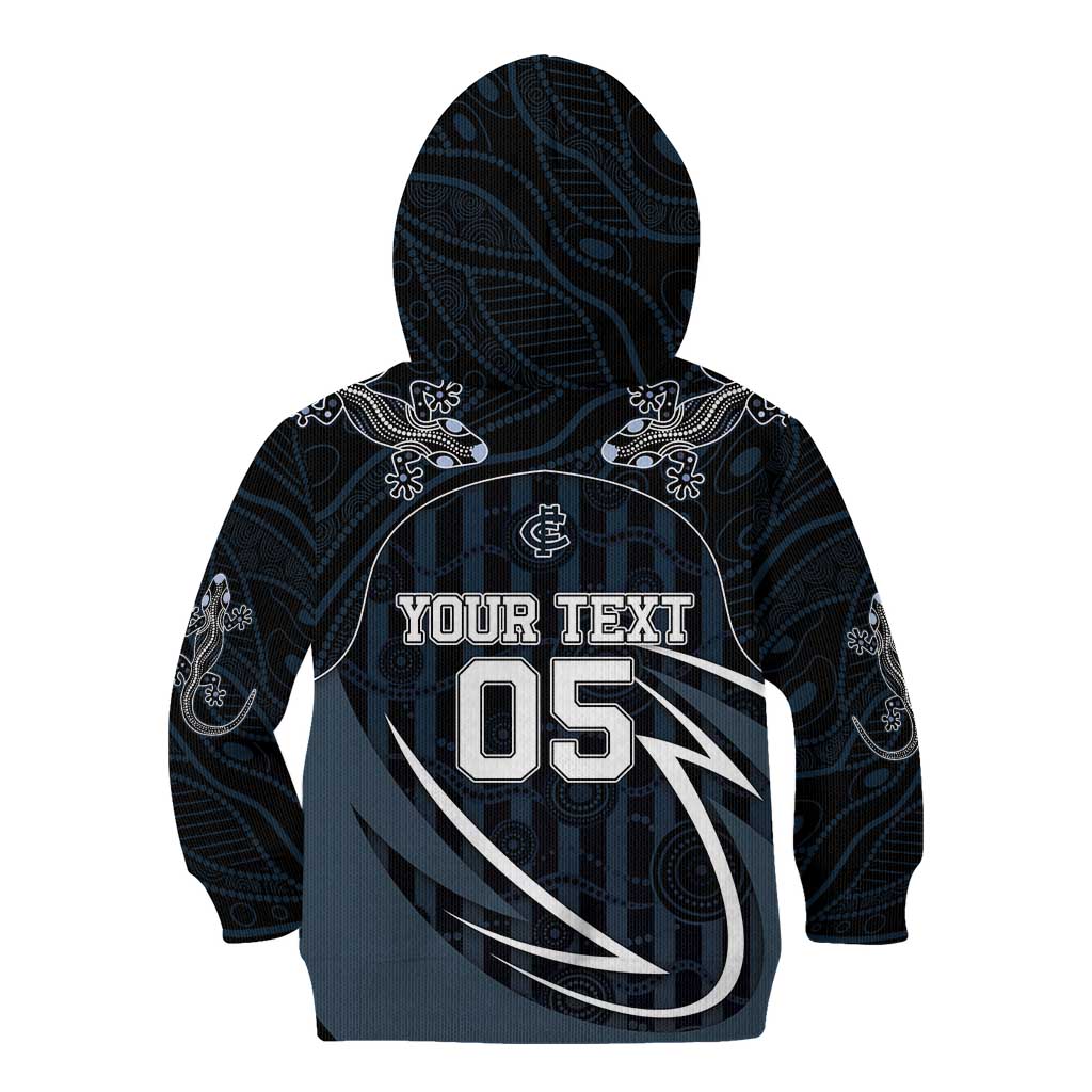 Custom Carlton Navy Kid Hoodie Captain With Aboriginal Art
