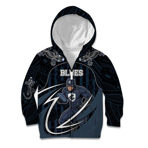 Custom Carlton Navy Kid Hoodie Captain With Aboriginal Art