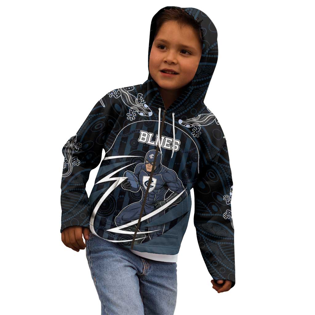 Custom Carlton Navy Kid Hoodie Captain With Aboriginal Art