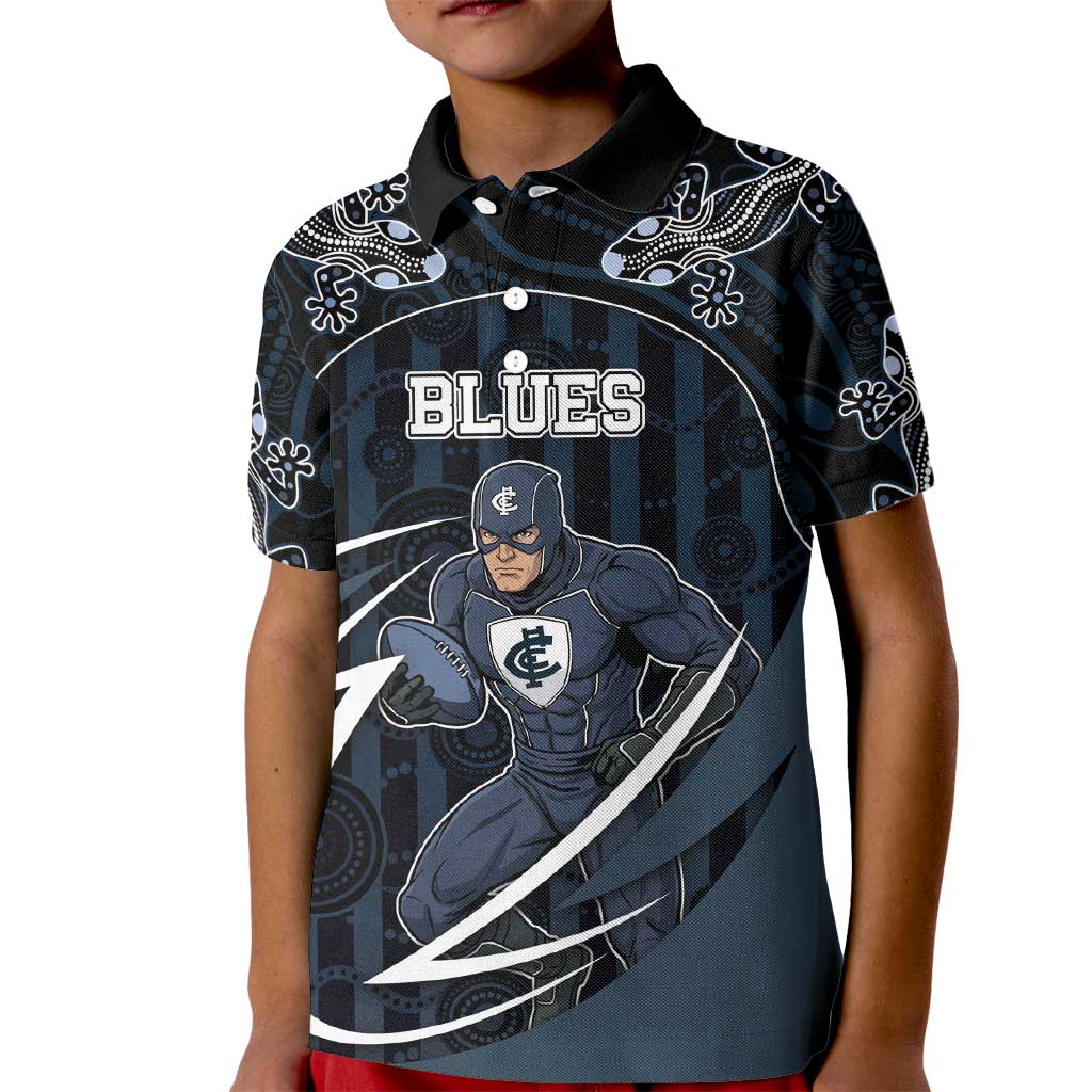 Custom Carlton Navy Kid Polo Shirt Captain With Aboriginal Art
