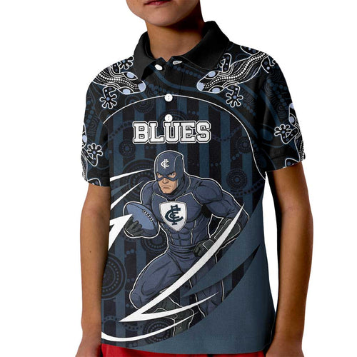 Custom Carlton Navy Kid Polo Shirt Captain With Aboriginal Art