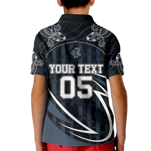 Custom Carlton Navy Kid Polo Shirt Captain With Aboriginal Art