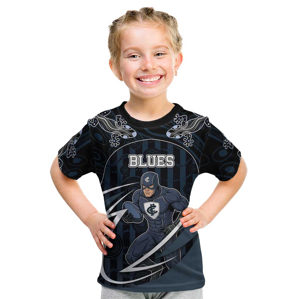 Custom Carlton Navy Kid T Shirt Captain With Aboriginal Art