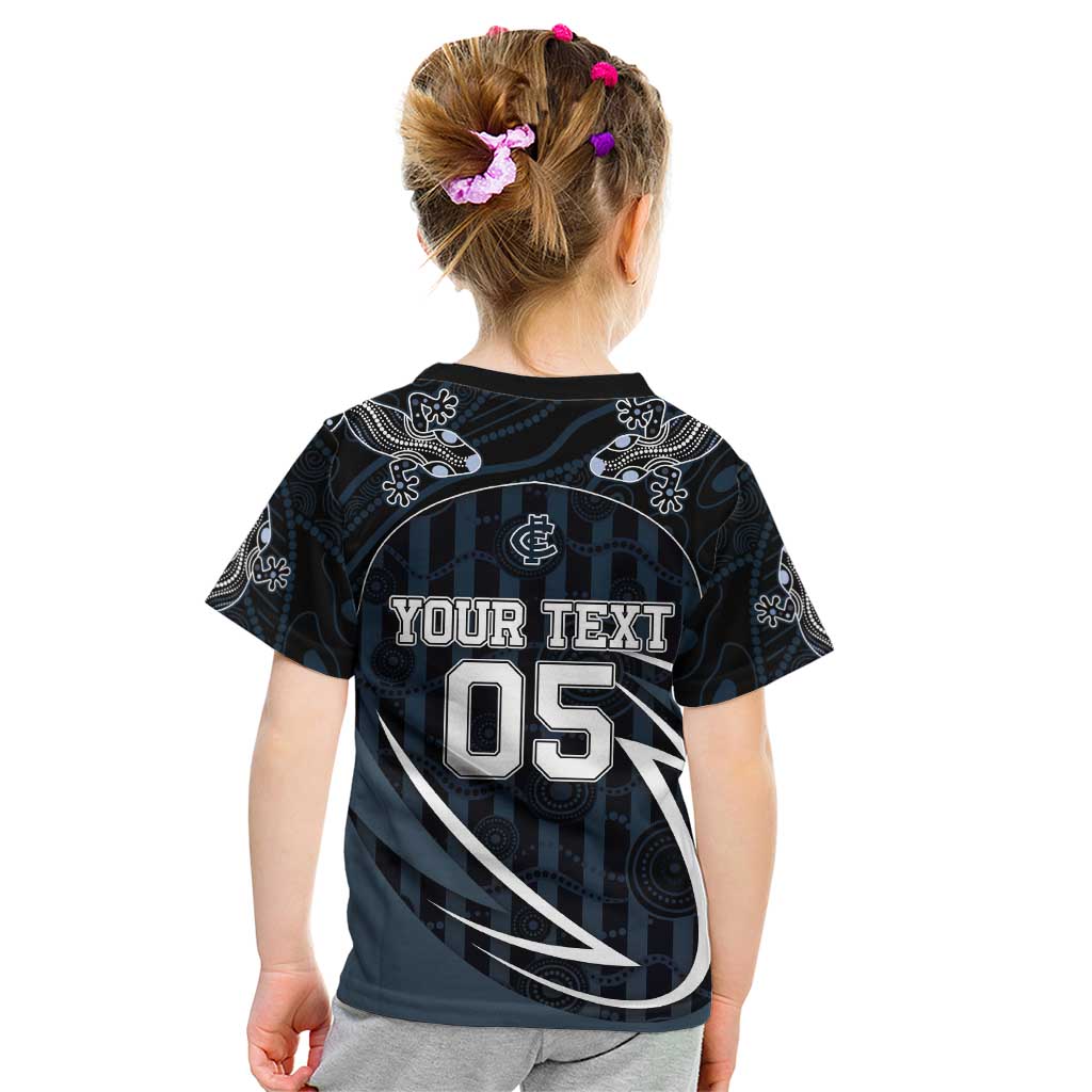 Custom Carlton Navy Kid T Shirt Captain With Aboriginal Art