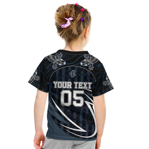 Custom Carlton Navy Kid T Shirt Captain With Aboriginal Art