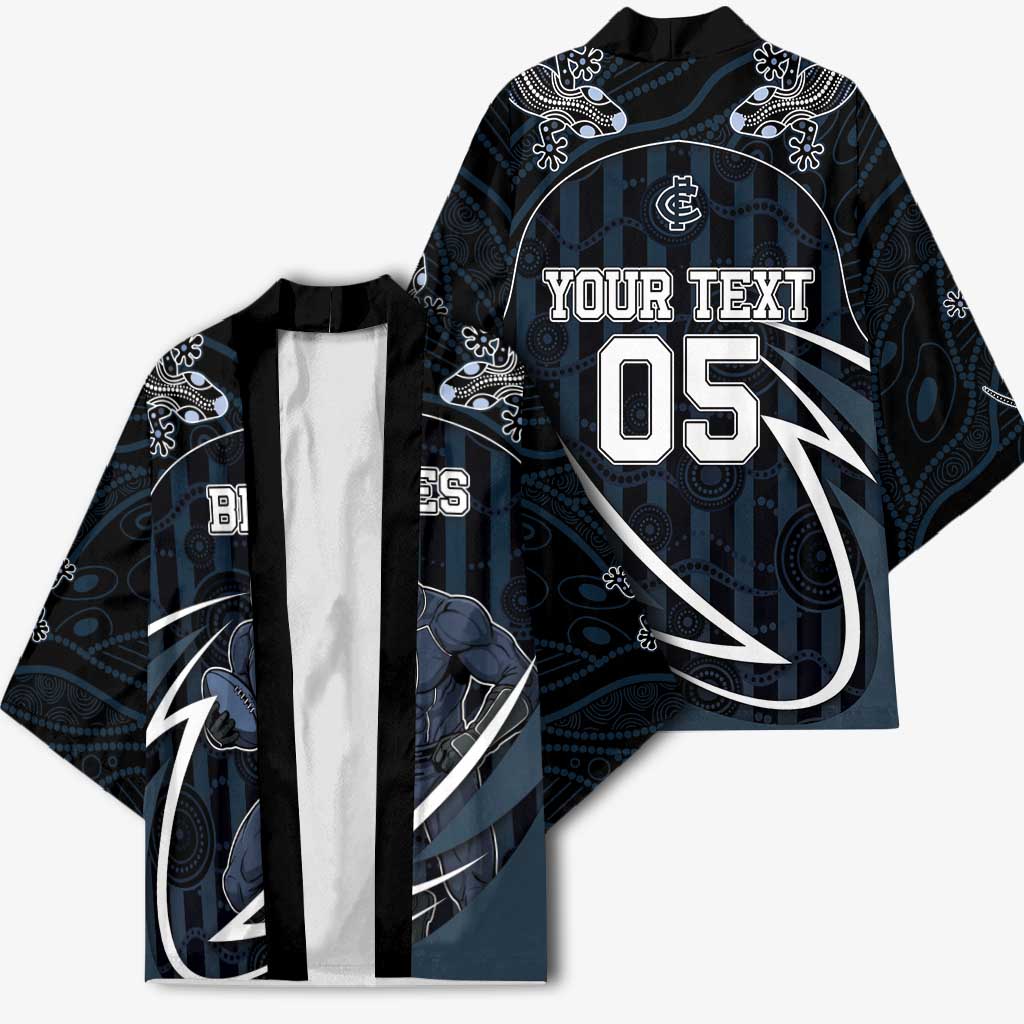 Custom Carlton Navy Kimono Captain With Aboriginal Art