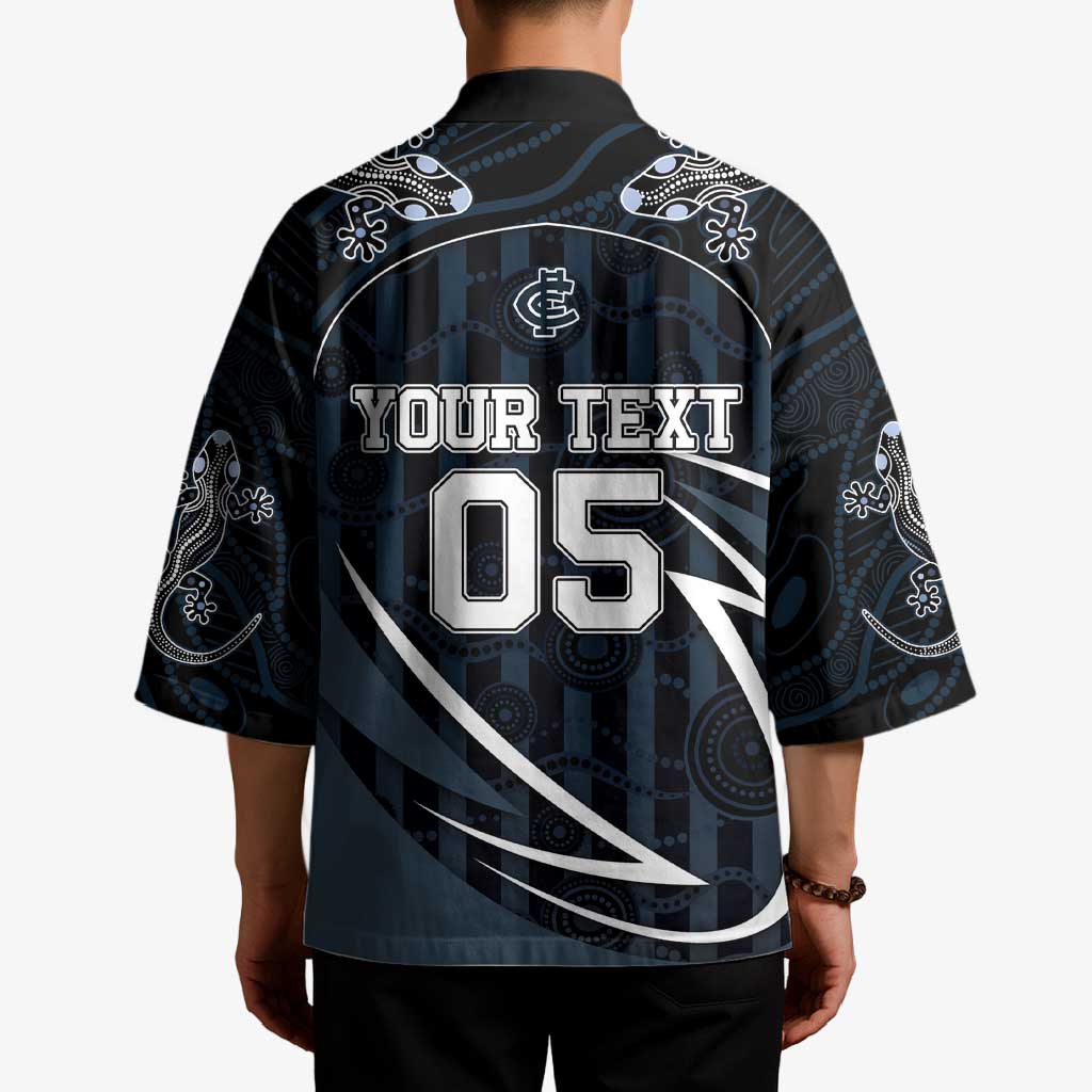 Custom Carlton Navy Kimono Captain With Aboriginal Art