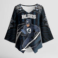 Custom Carlton Navy Kimono Sleeve Blouse Captain With Aboriginal Art