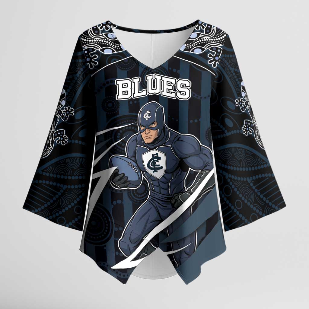 Custom Carlton Navy Kimono Sleeve Blouse Captain With Aboriginal Art