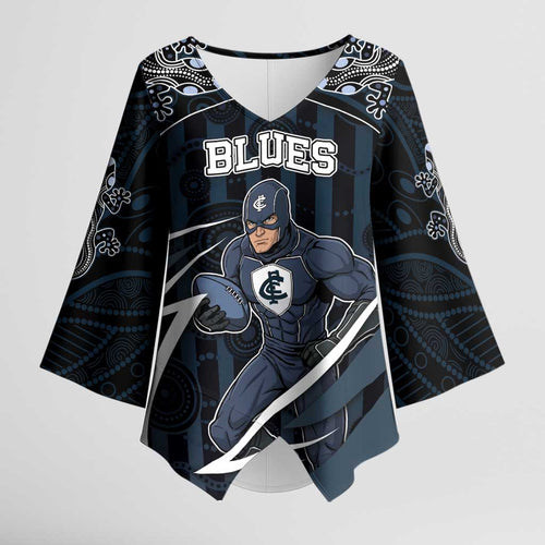 Custom Carlton Navy Kimono Sleeve Blouse Captain With Aboriginal Art