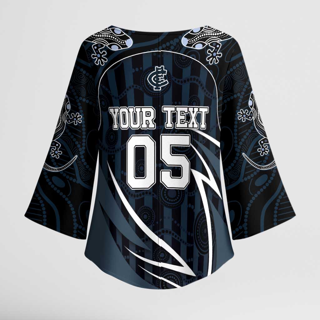 Custom Carlton Navy Kimono Sleeve Blouse Captain With Aboriginal Art