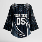 Custom Carlton Navy Kimono Sleeve Blouse Captain With Aboriginal Art
