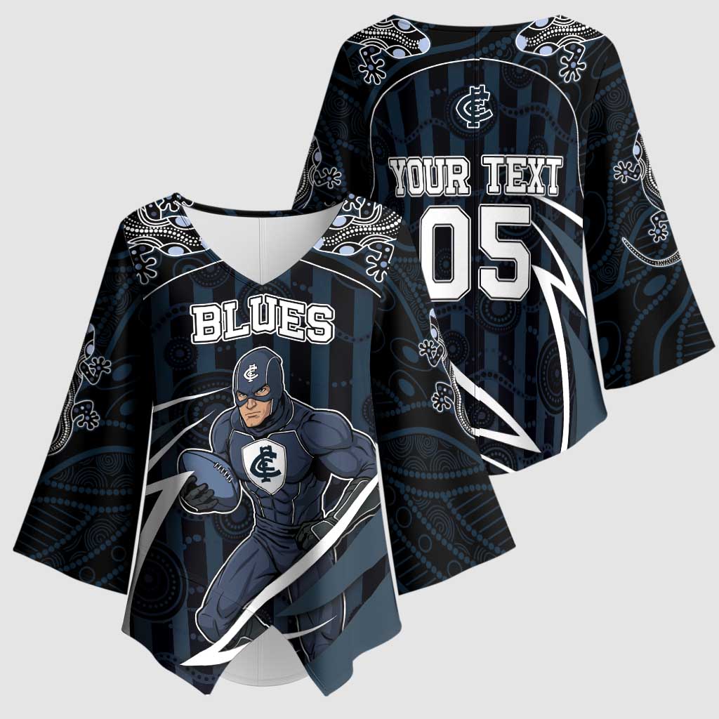 Custom Carlton Navy Kimono Sleeve Blouse Captain With Aboriginal Art
