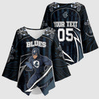 Custom Carlton Navy Kimono Sleeve Blouse Captain With Aboriginal Art