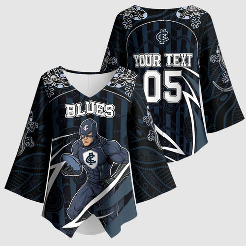 Custom Carlton Navy Kimono Sleeve Blouse Captain With Aboriginal Art