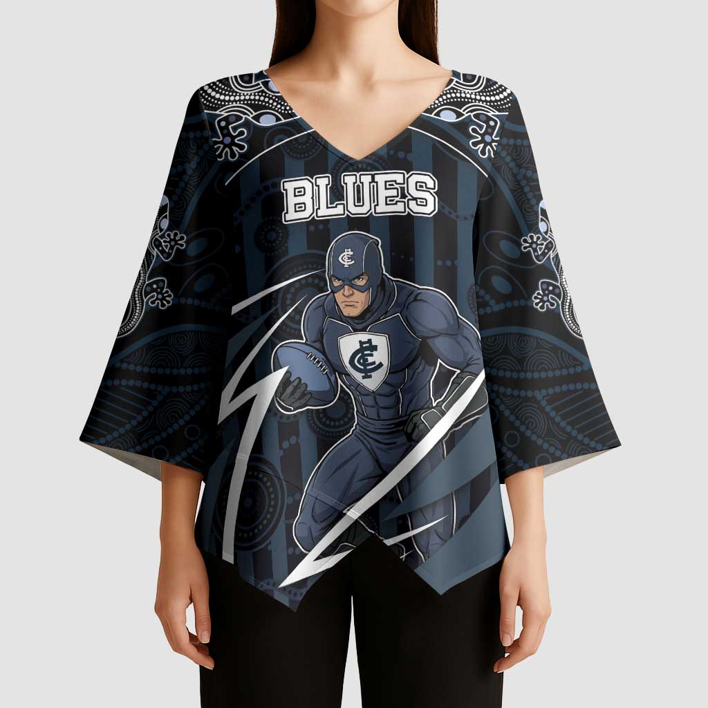 Custom Carlton Navy Kimono Sleeve Blouse Captain With Aboriginal Art