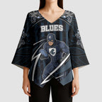Custom Carlton Navy Kimono Sleeve Blouse Captain With Aboriginal Art