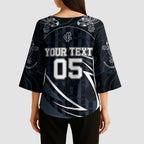 Custom Carlton Navy Kimono Sleeve Blouse Captain With Aboriginal Art