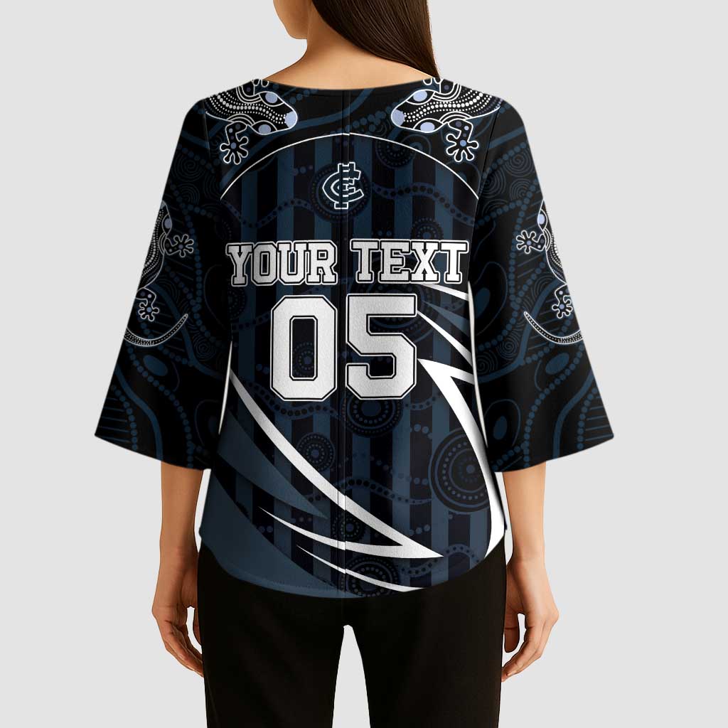 Custom Carlton Navy Kimono Sleeve Blouse Captain With Aboriginal Art