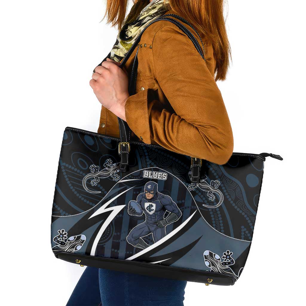 Carlton Navy Leather Tote Bag Captain With Aboriginal Art