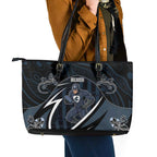 Carlton Navy Leather Tote Bag Captain With Aboriginal Art