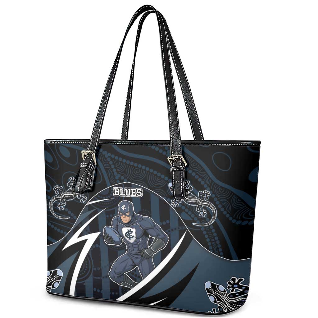 Carlton Navy Leather Tote Bag Captain With Aboriginal Art