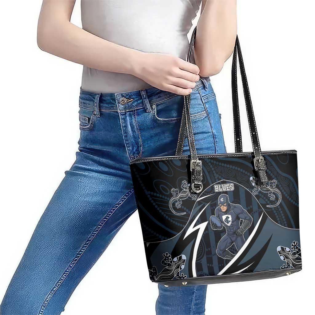 Carlton Navy Leather Tote Bag Captain With Aboriginal Art