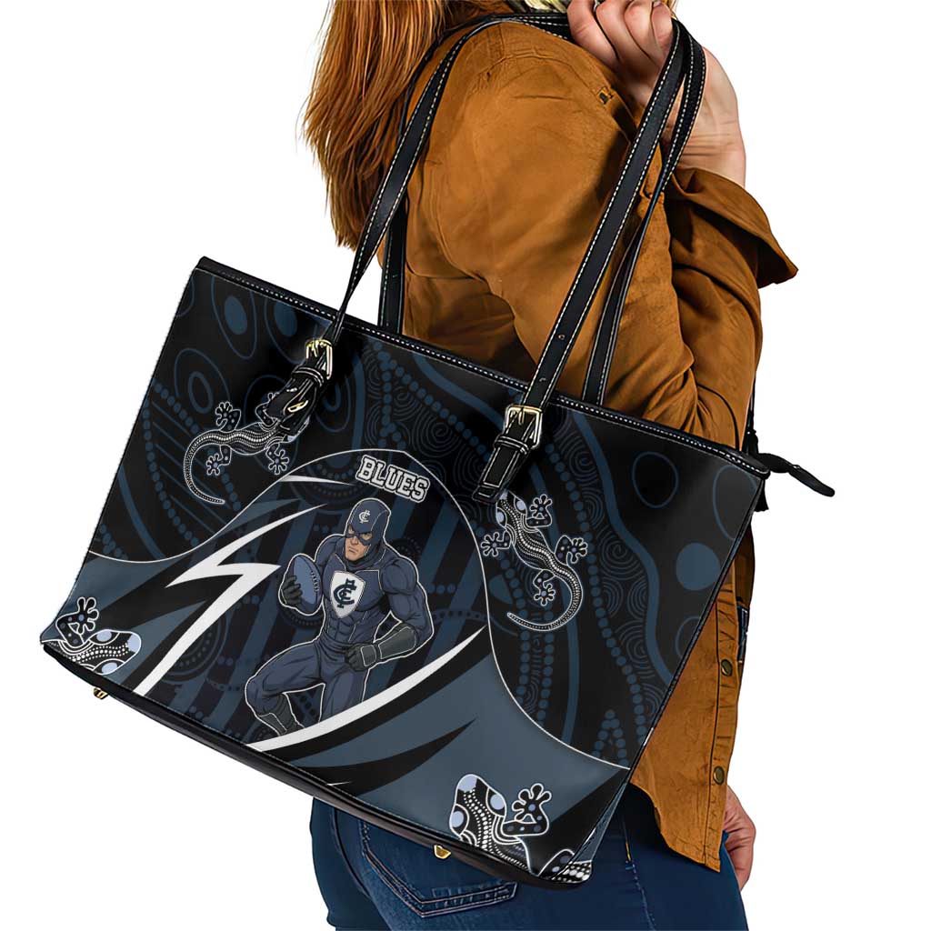 Carlton Navy Leather Tote Bag Captain With Aboriginal Art
