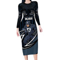 Custom Carlton Navy Long Sleeve Bodycon Dress Captain With Aboriginal Art